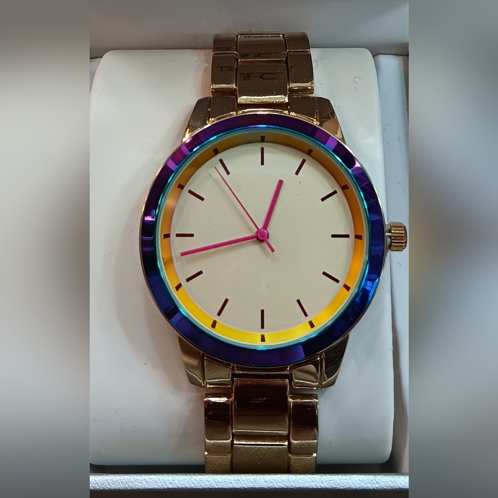 INC International Concepts Macy's Iridescent Gold Tone Colorful Watch Bracelet